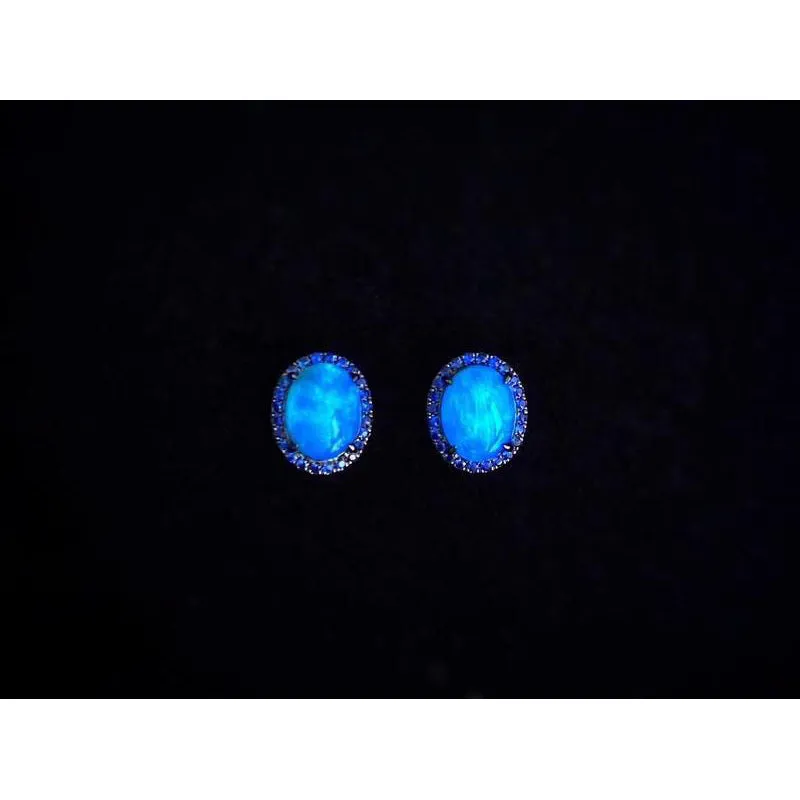 18K Gold Oval Cut 2.2ct Natural Opal Real Sapphire Stud Earrings