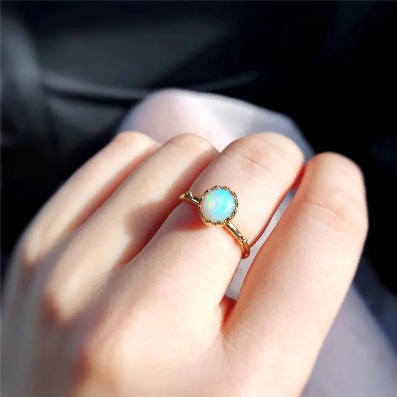 18K Gold Oval Cut Natural Opal Eggshell Ring