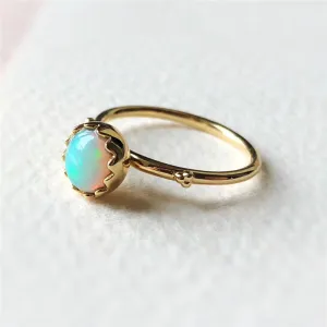 18K Gold Oval Cut Natural Opal Eggshell Ring