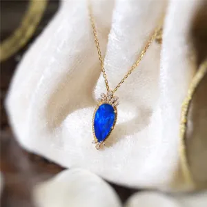 18K Gold Pear Cut Natural Diamond Opal Lris Flower Pendant Necklace