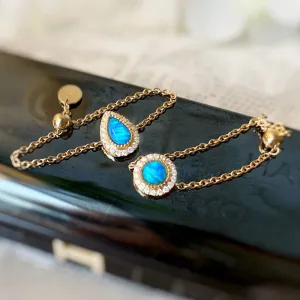 18K Gold Pear/Round Cut 0.07ct Natural Opal Diamond Adjustable Ring