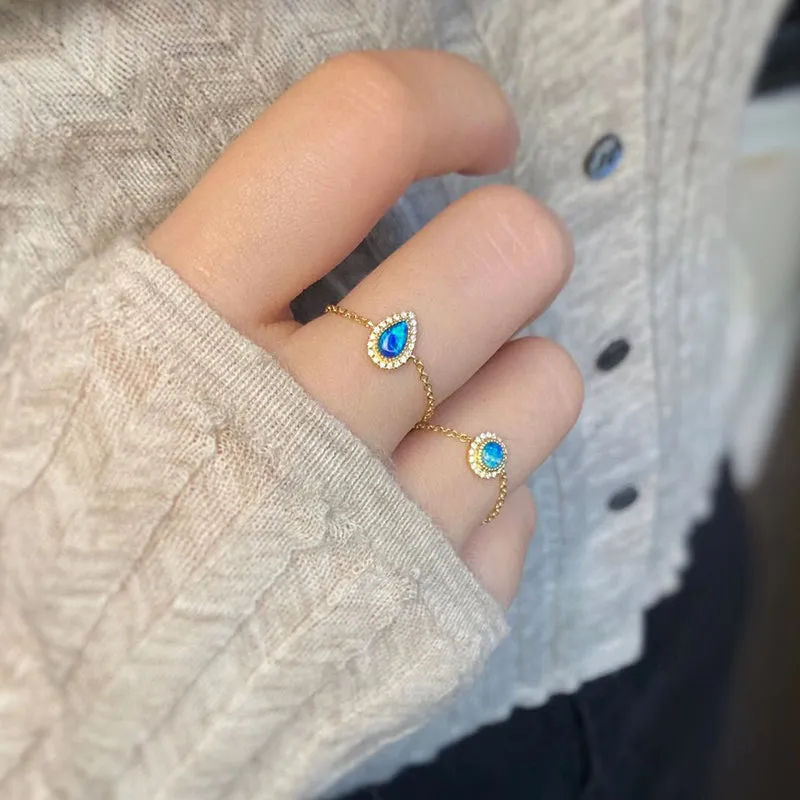 18K Gold Pear/Round Cut 0.07ct Natural Opal Diamond Adjustable Ring