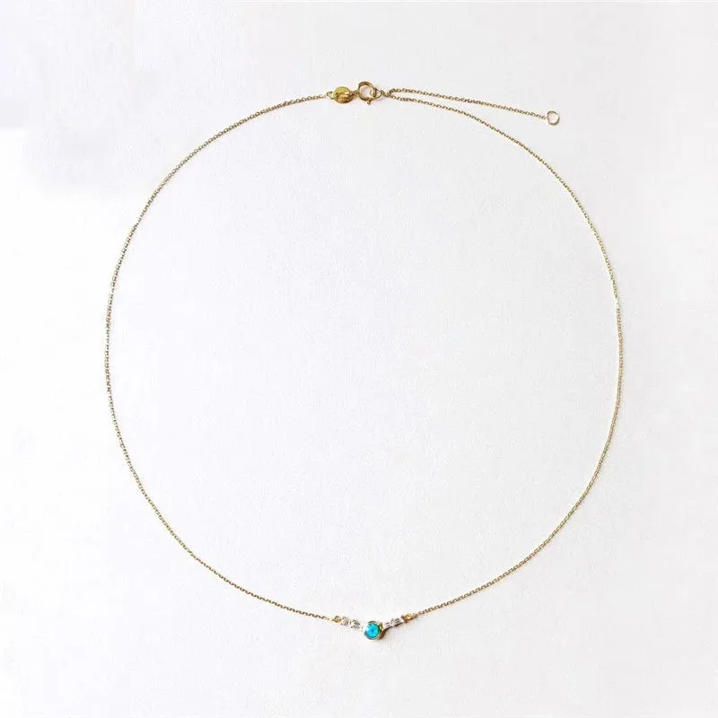 18K Gold Round Natural Diamond Opal Pendant Necklace