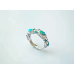18K Marquise Cut Natural Opal Diamond 0.90ct Half Eternity Band Ring