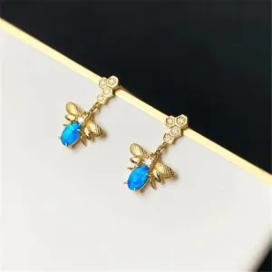 18K Oval Cut Natural Opal Diamond 16X9.6MM Bee Stud Earrings