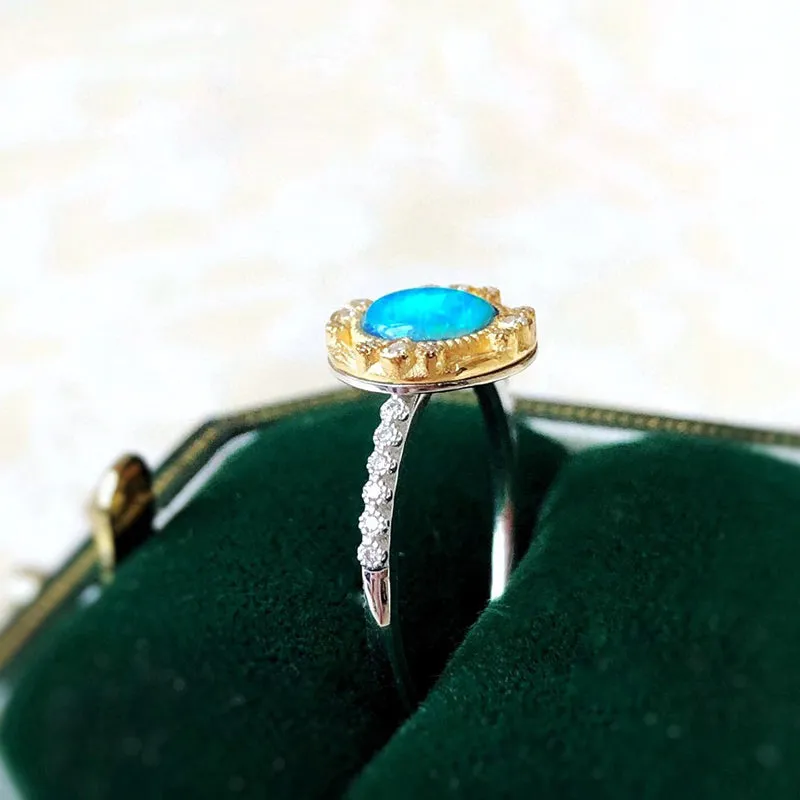 18K White & Gold 0.80ct Natural Opal Real Diamond Ring