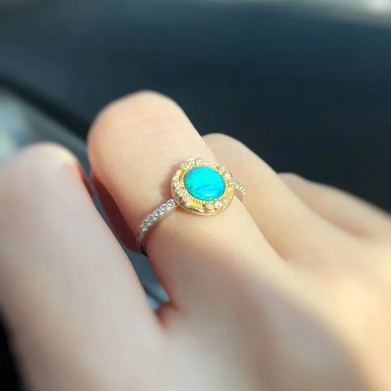 18K White & Gold 0.80ct Natural Opal Real Diamond Ring