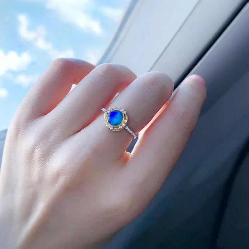 18K White & Gold 0.80ct Natural Opal Real Diamond Ring