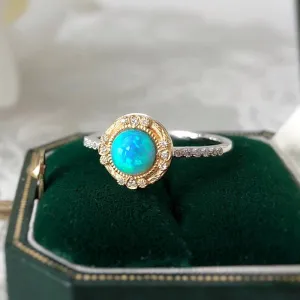 18K White & Gold 0.80ct Natural Opal Real Diamond Ring