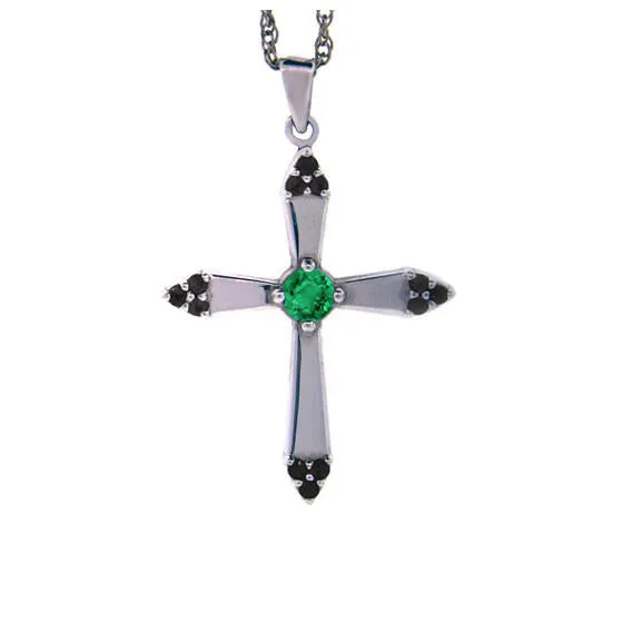 18k White Gold Emerald and Black Diamonds Cross Pendant Convent