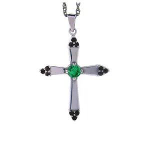18k White Gold Emerald and Black Diamonds Cross Pendant Convent