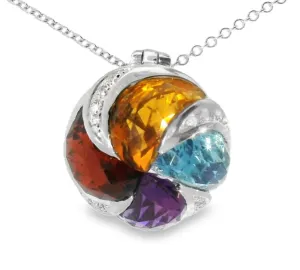 18K White Gold Gemstone Amethyst Topaz Garnet Citrine Diamond Pendant Enhancer