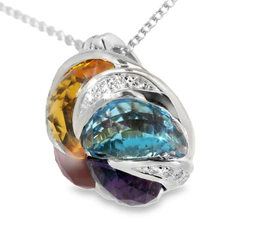 18K White Gold Gemstone Amethyst Topaz Garnet Citrine Diamond Pendant Enhancer