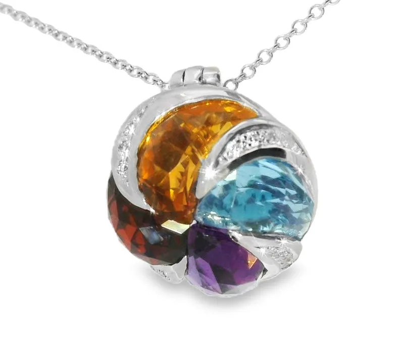 18K White Gold Gemstone Amethyst Topaz Garnet Citrine Diamond Pendant Enhancer