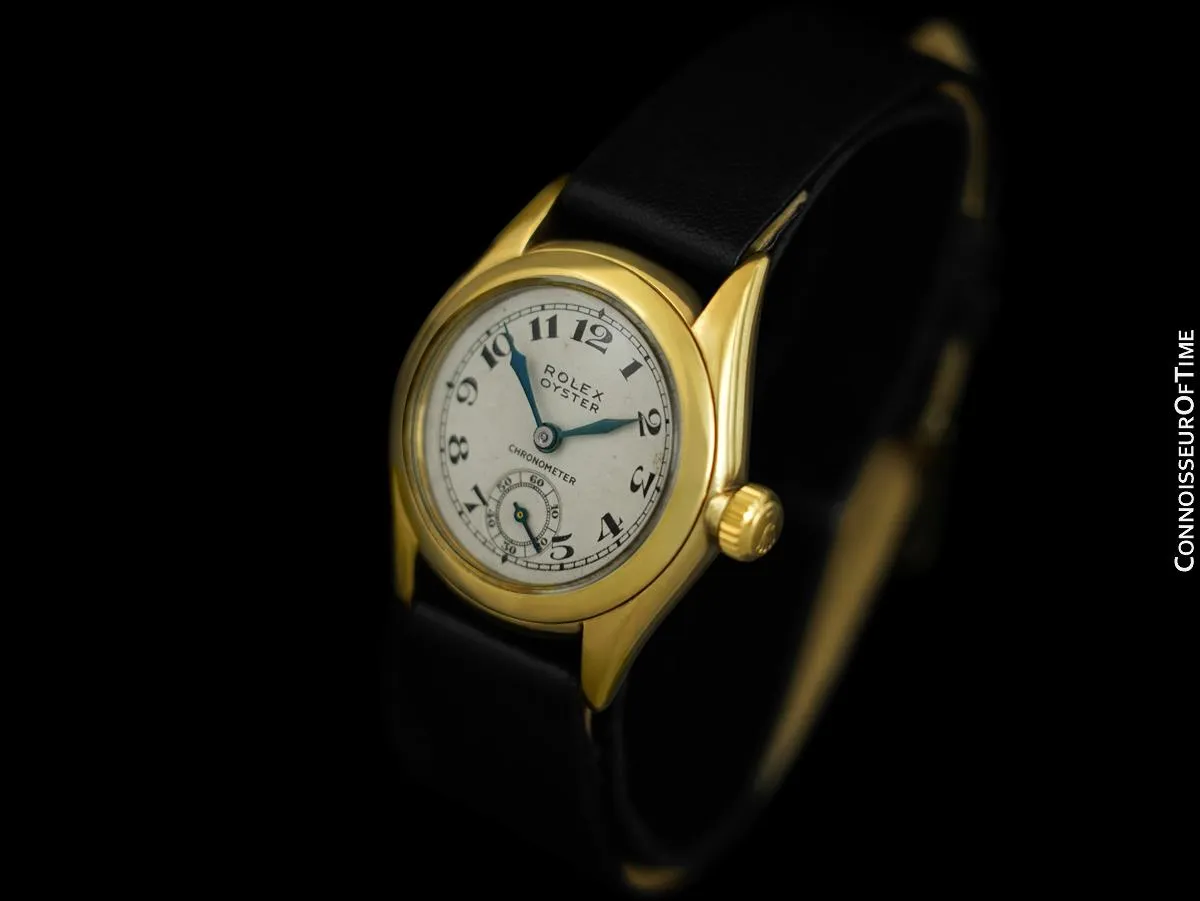 1937 Rolex Oyster Chronometer Vintage Boys Size Midsize Unisex Watch - 9K Gold
