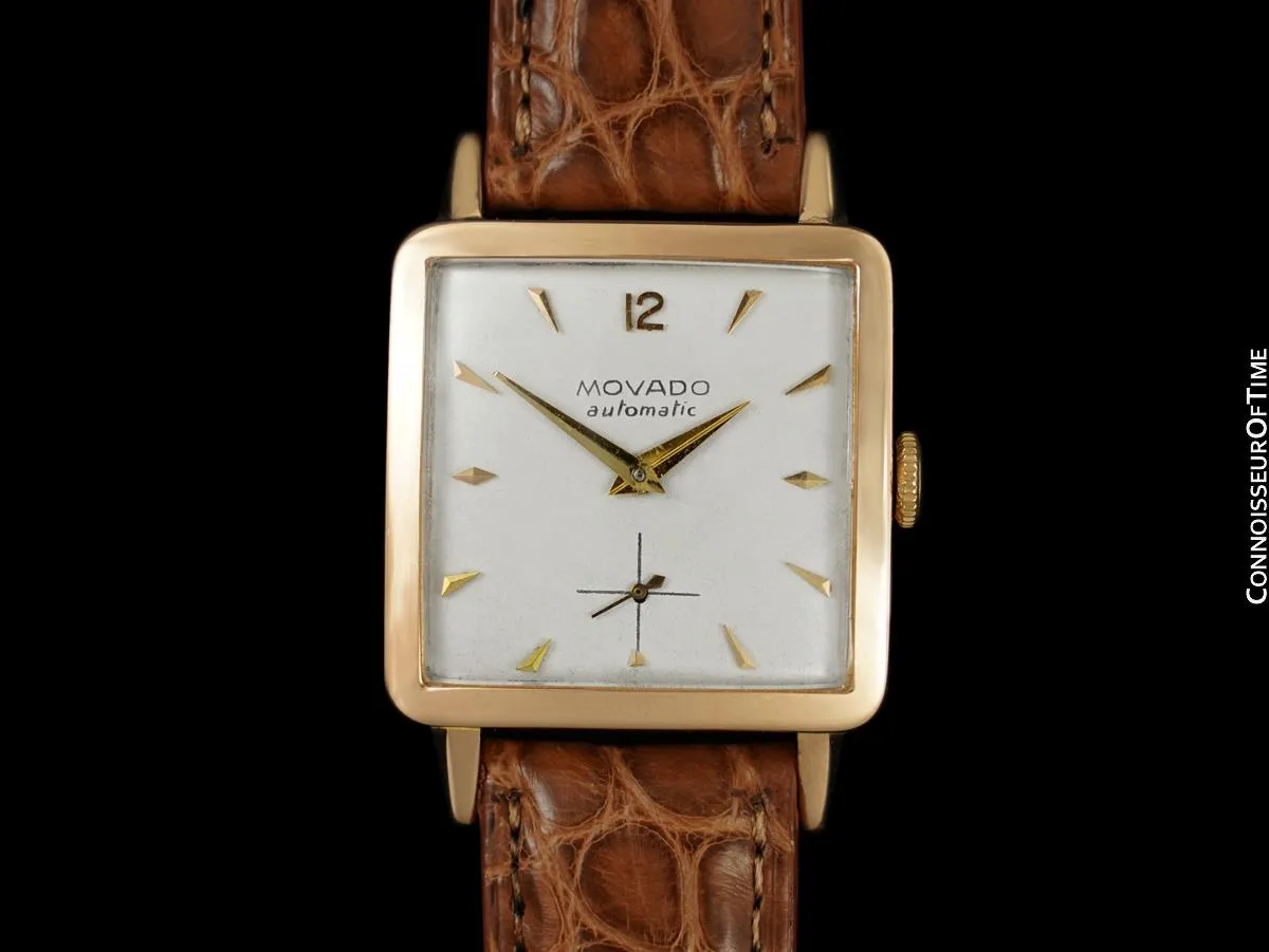 1950's Movado Vintage Mens "In-House" Automatic Cushion Watch - 18K Rose Gold