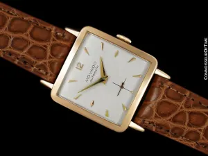 1950's Movado Vintage Mens "In-House" Automatic Cushion Watch - 18K Rose Gold