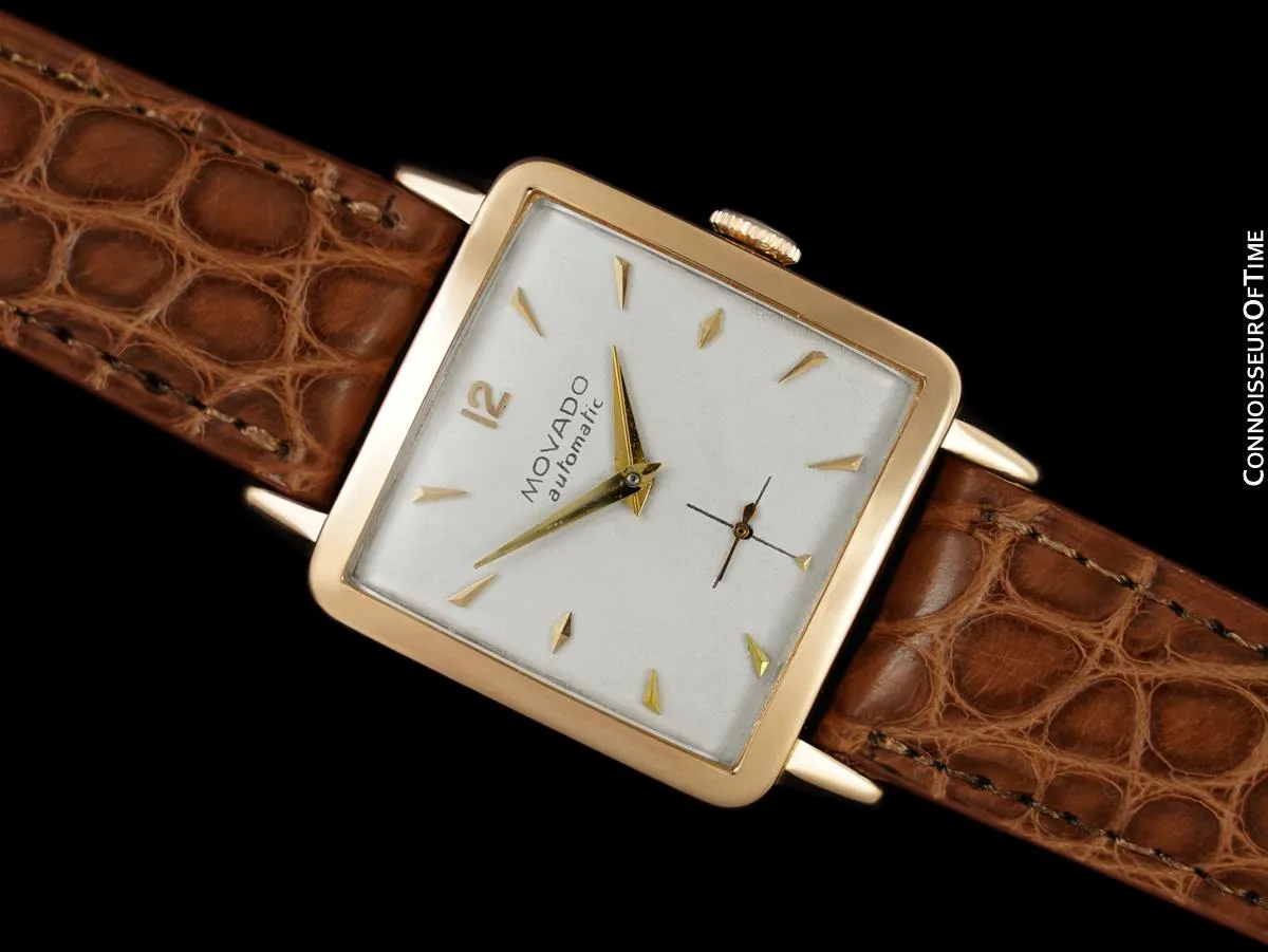 1950's Movado Vintage Mens "In-House" Automatic Cushion Watch - 18K Rose Gold