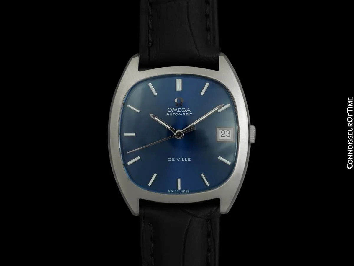 1970 Omega De Ville Vintage Mens Automatic Blue Dial Dress Watch - Stainless Steel