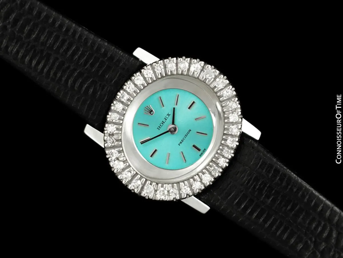 1970's Rolex Ladies Vintage Dress Bracelet Watch with Tiffany Blue Dial - 18K White Gold & Diamonds