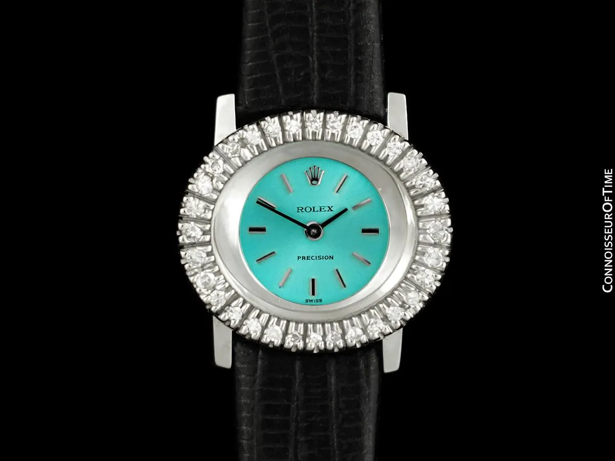 1970's Rolex Ladies Vintage Dress Bracelet Watch with Tiffany Blue Dial - 18K White Gold & Diamonds