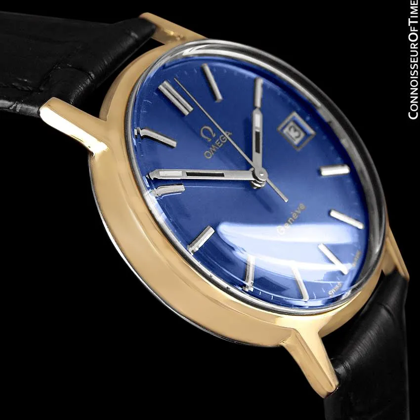 1973 Omega Geneve Vintage Mens Watch, Quick-Setting Date - 18K Gold Plated & Stainless Steel