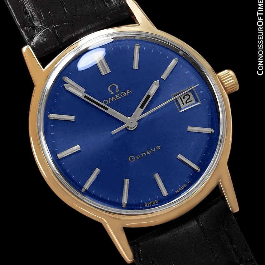 1973 Omega Geneve Vintage Mens Watch, Quick-Setting Date - 18K Gold Plated & Stainless Steel