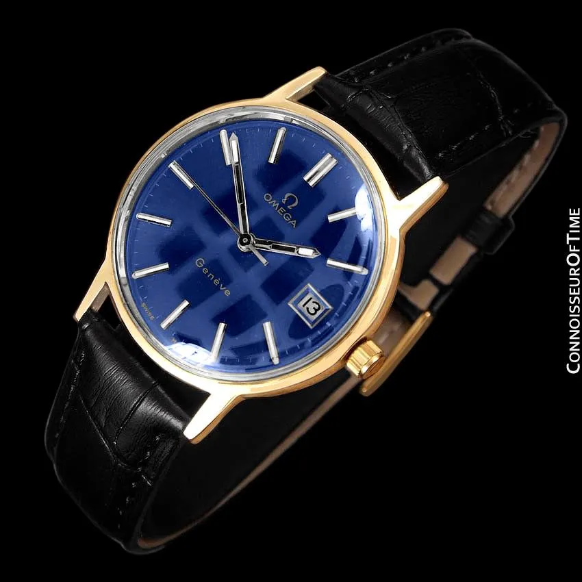 1973 Omega Geneve Vintage Mens Watch, Quick-Setting Date - 18K Gold Plated & Stainless Steel