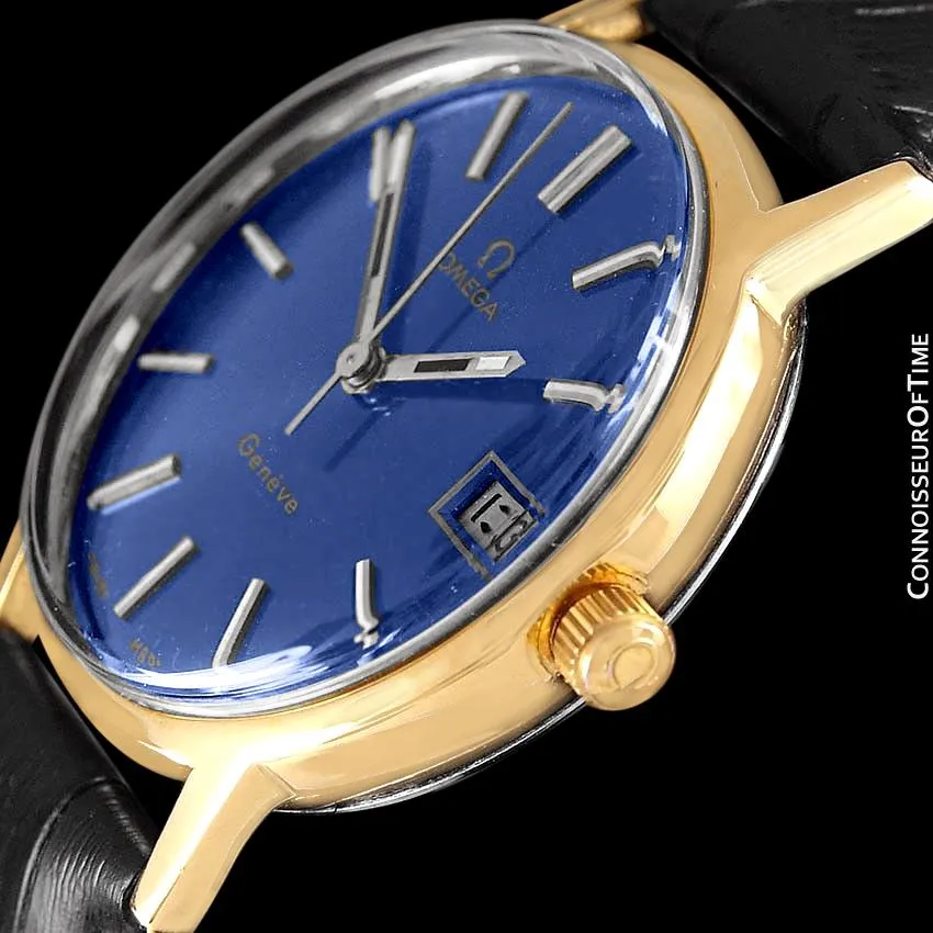 1973 Omega Geneve Vintage Mens Watch, Quick-Setting Date - 18K Gold Plated & Stainless Steel