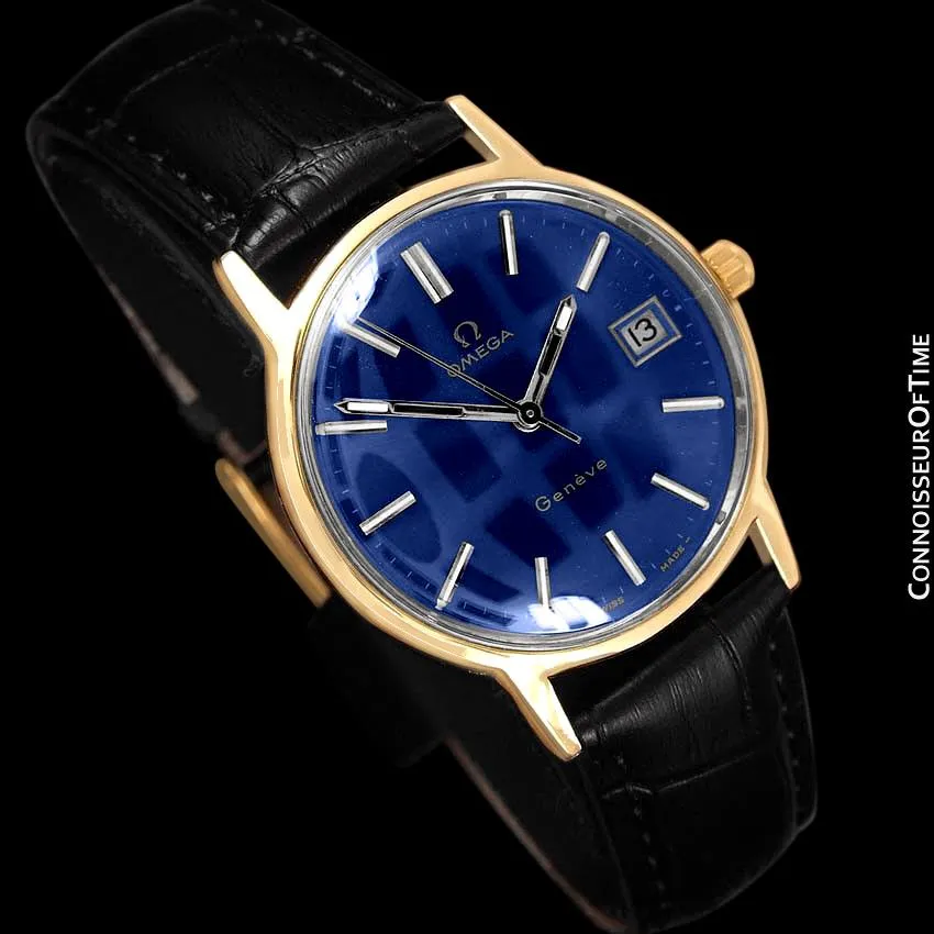 1973 Omega Geneve Vintage Mens Watch, Quick-Setting Date - 18K Gold Plated & Stainless Steel