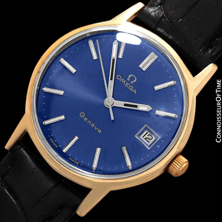 1973 Omega Geneve Vintage Mens Watch, Quick-Setting Date - 18K Gold Plated & Stainless Steel