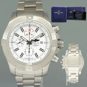 2020 PAPERS Breitling Chrono Super Avenger 48 A13375 Steel White Chronograph Watch
