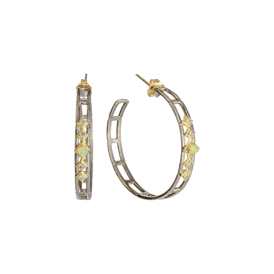 35 MM PERUVIAN OPAL AND SPINEL HOOP EARRINGS
