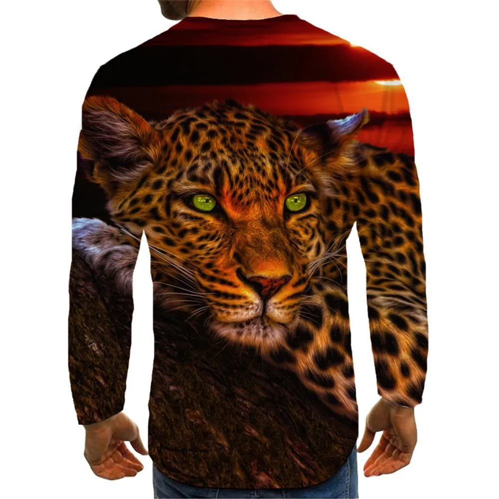 3D Graphic Printed Long Sleeve Shirts Leopard