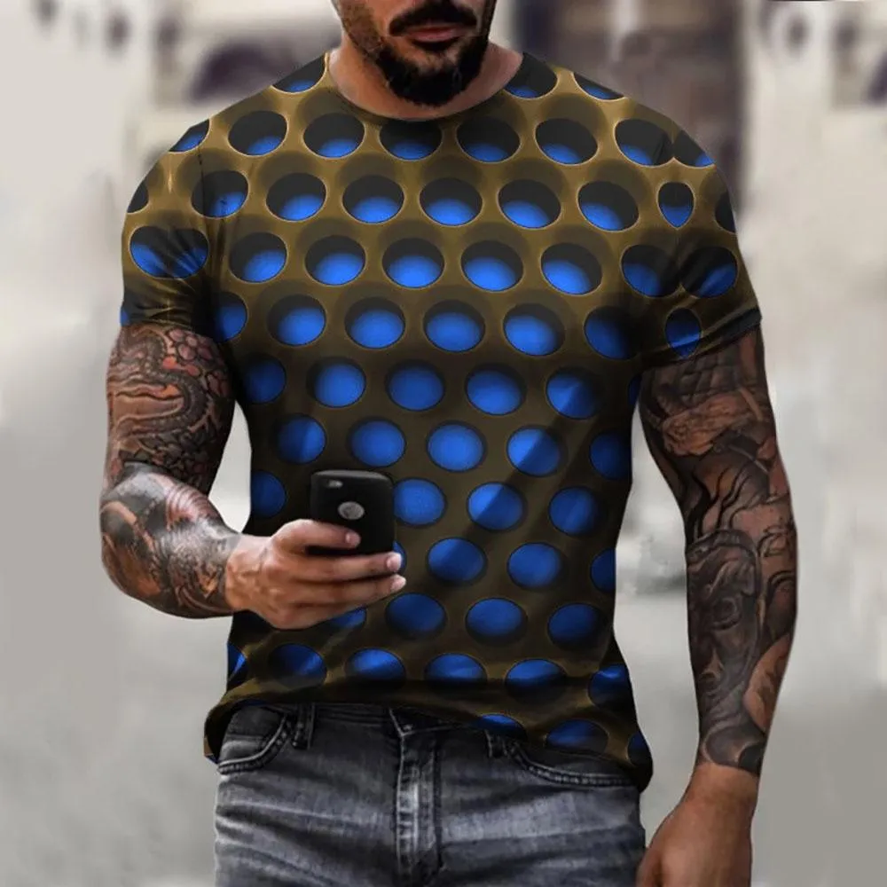 3D Graphic Printed Short Sleeve Shirts Optical Illusion Circles