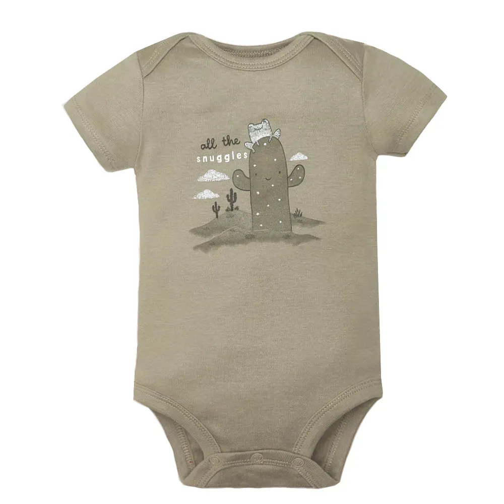 5-pack Newborn Baby Cartoon Printed Cotton Bodysuit - Beige, Black, Khaki