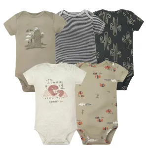 5-pack Newborn Baby Cartoon Printed Cotton Bodysuit - Beige, Black, Khaki