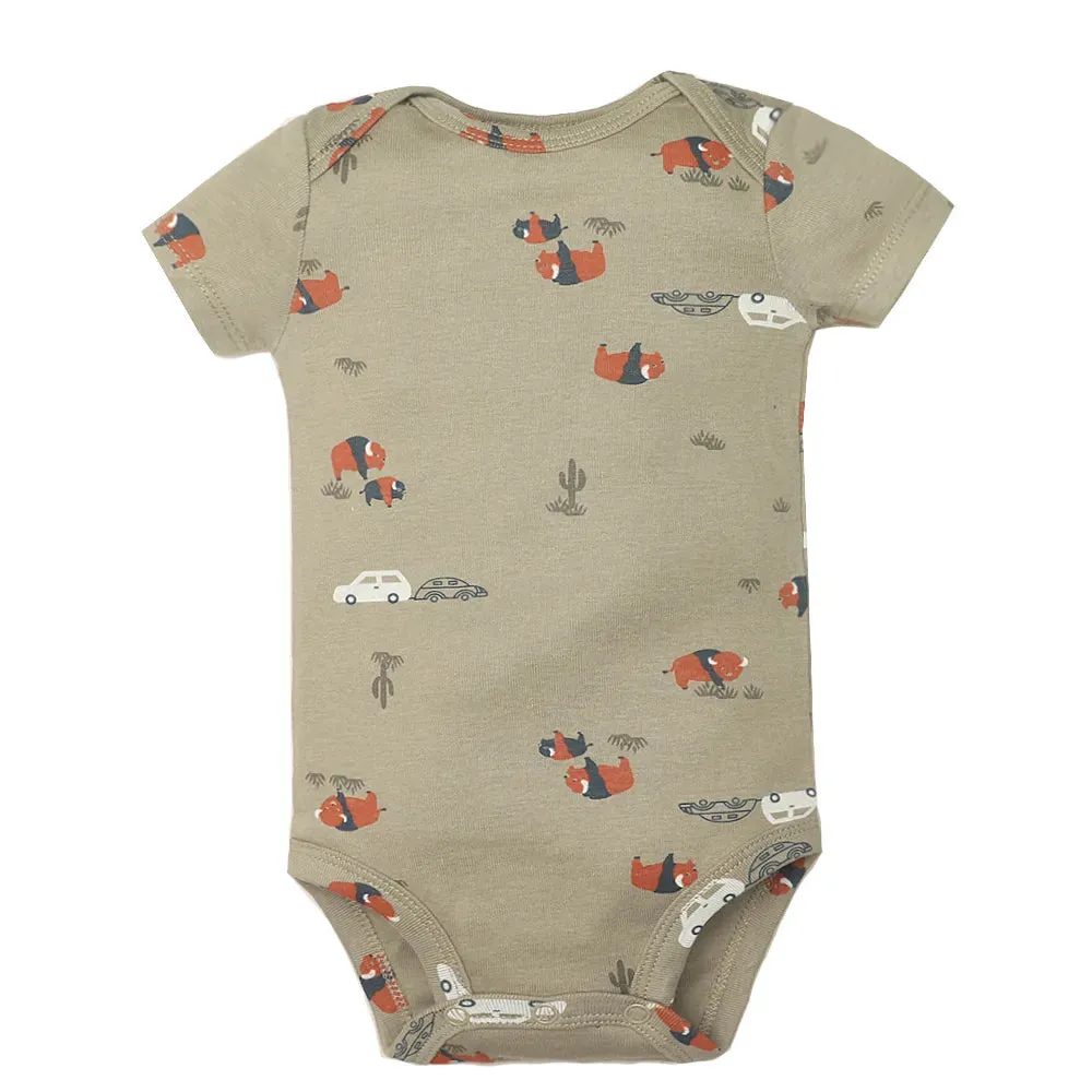 5-pack Newborn Baby Cartoon Printed Cotton Bodysuit - Beige, Black, Khaki