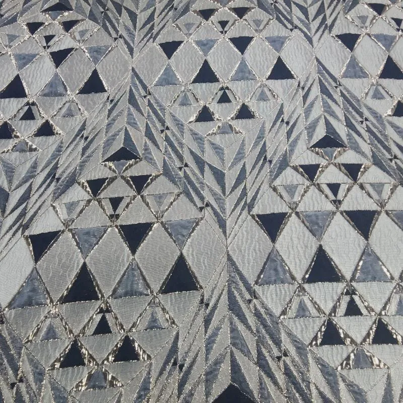 Alexa Brocade Fabric Grey/Navy 150 cm
