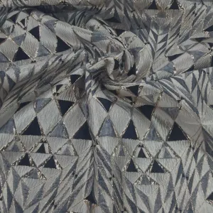 Alexa Brocade Fabric Grey/Navy 150 cm