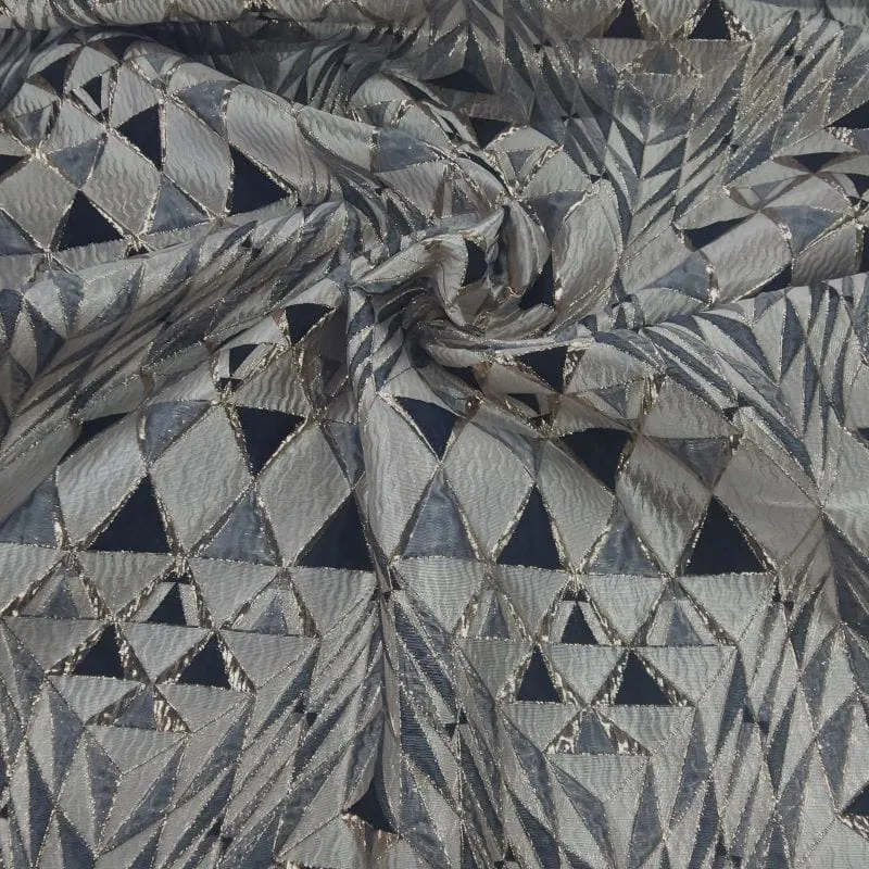 Alexa Brocade Fabric Grey/Navy 150 cm