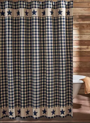 Allegiance Navy & Tan Check Shower Curtain