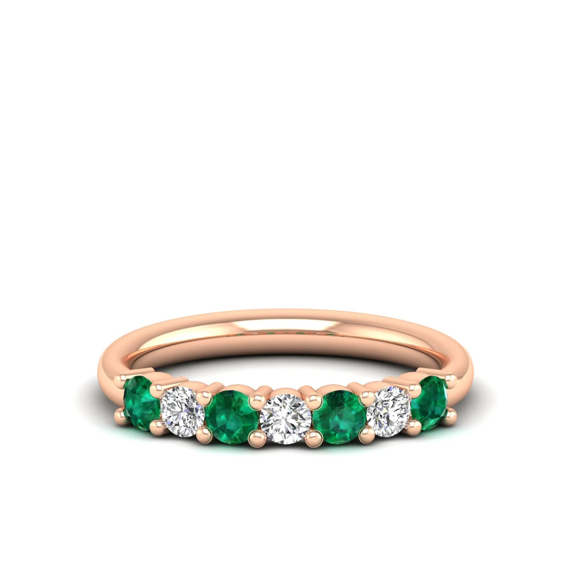 Alternating 7-Stone Classic Emerald and Diamond Ring