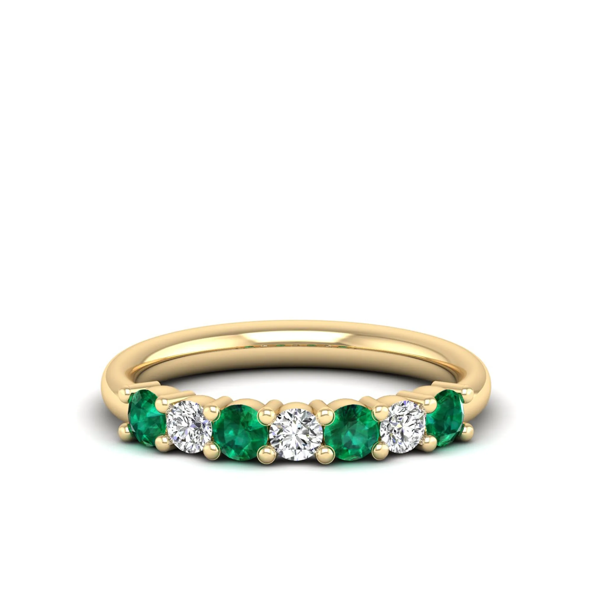 Alternating 7-Stone Classic Emerald and Diamond Ring