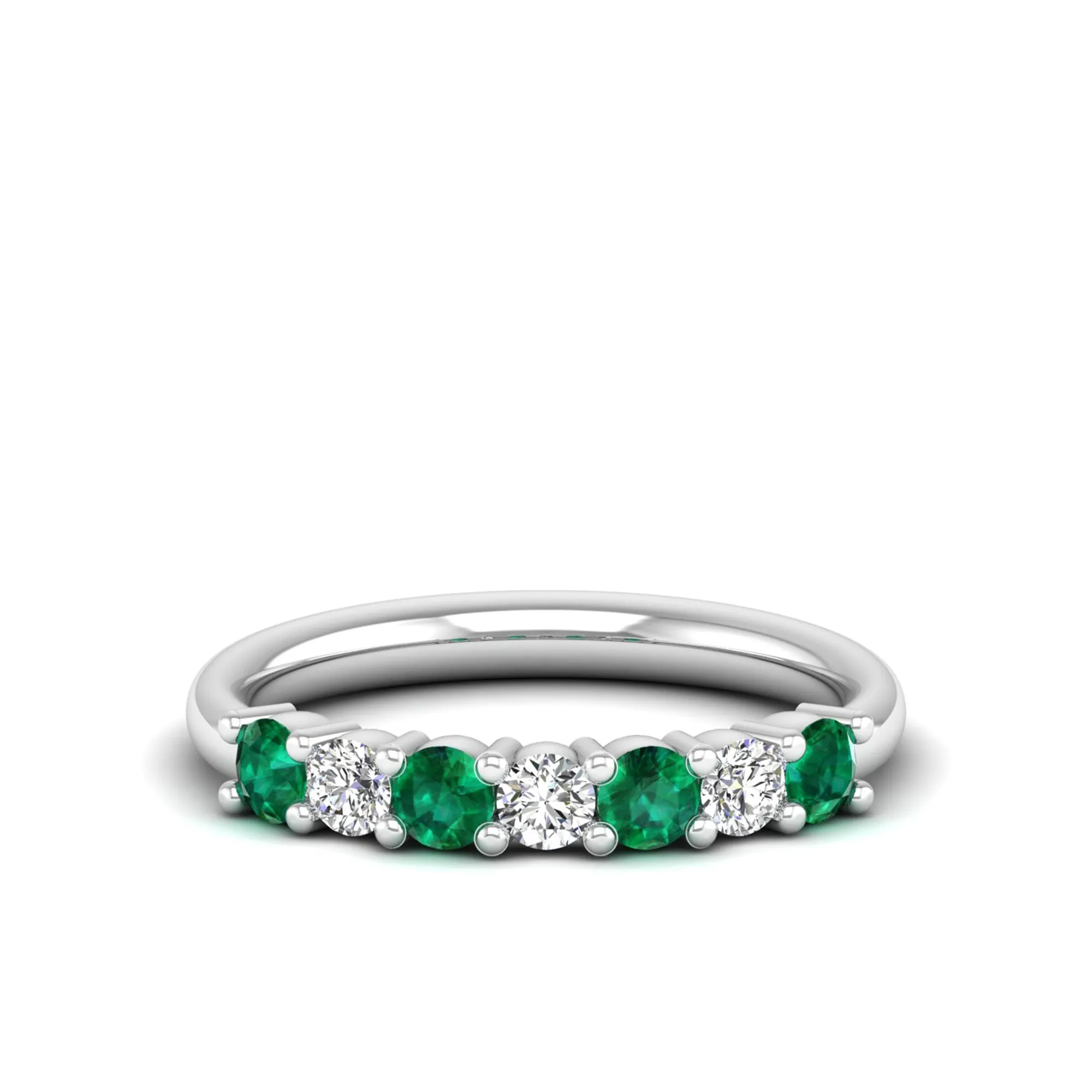 Alternating 7-Stone Classic Emerald and Diamond Ring