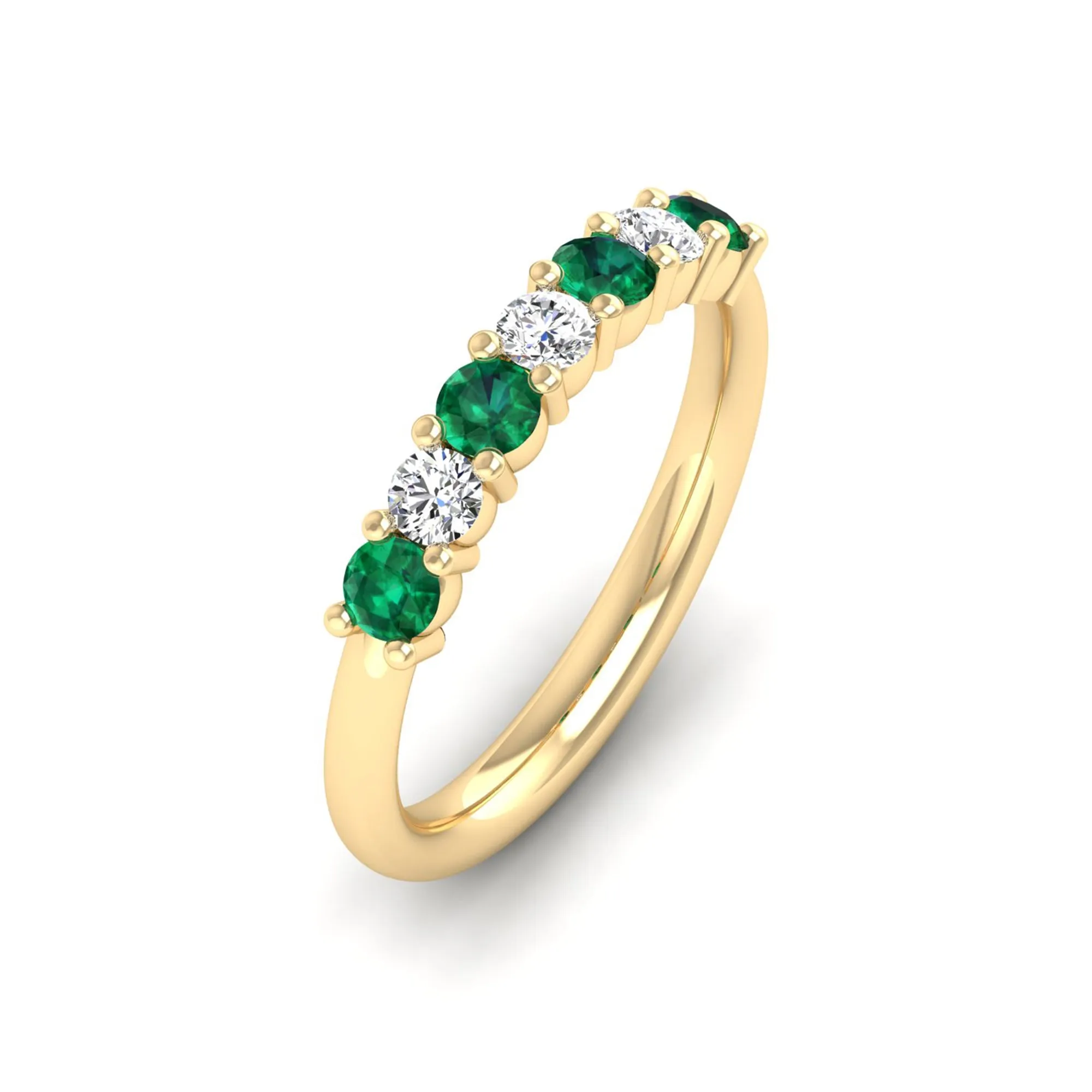 Alternating 7-Stone Classic Emerald and Diamond Ring