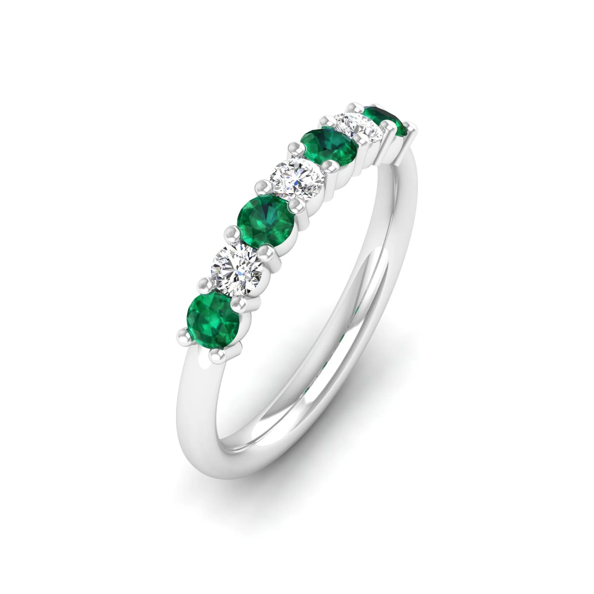 Alternating 7-Stone Classic Emerald and Diamond Ring