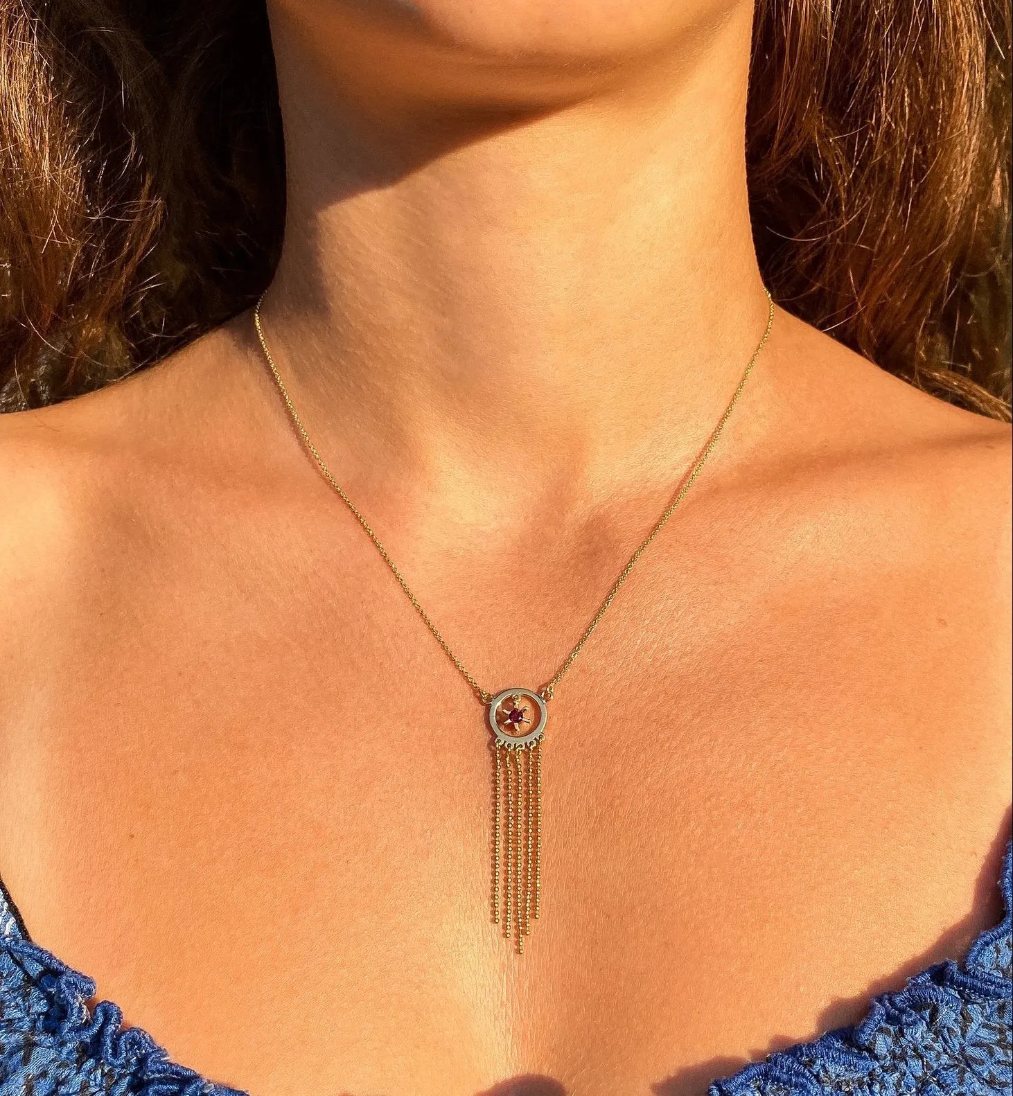 Baby Dreamcatcher Necklace 18kGold with Garnet