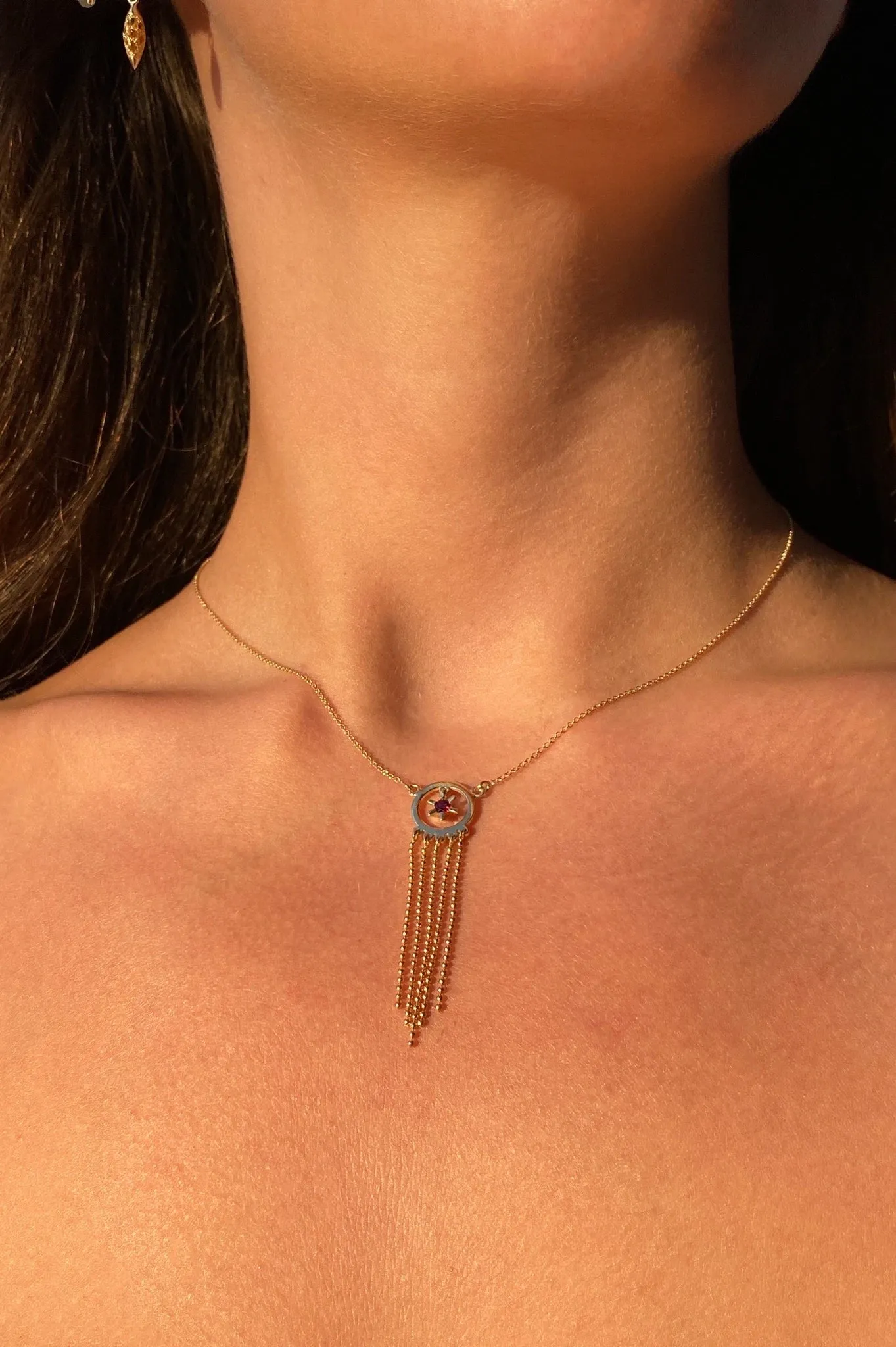 Baby Dreamcatcher Necklace 18kGold with Garnet