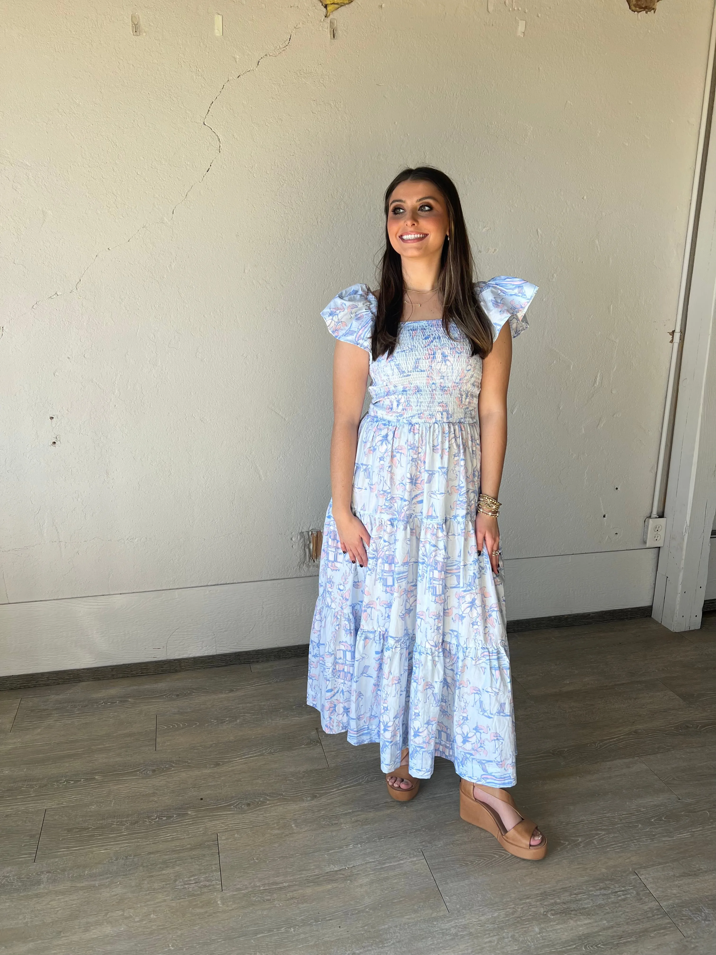 Bahama Toile Midi Dress
